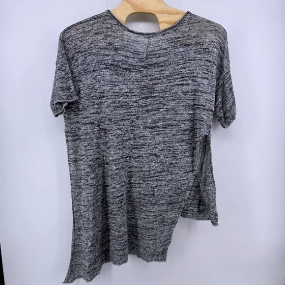 Free People Womens Large Beach Asymmetrical High Low Knit Top Blue Marl Pockets - Picture 3 of 8